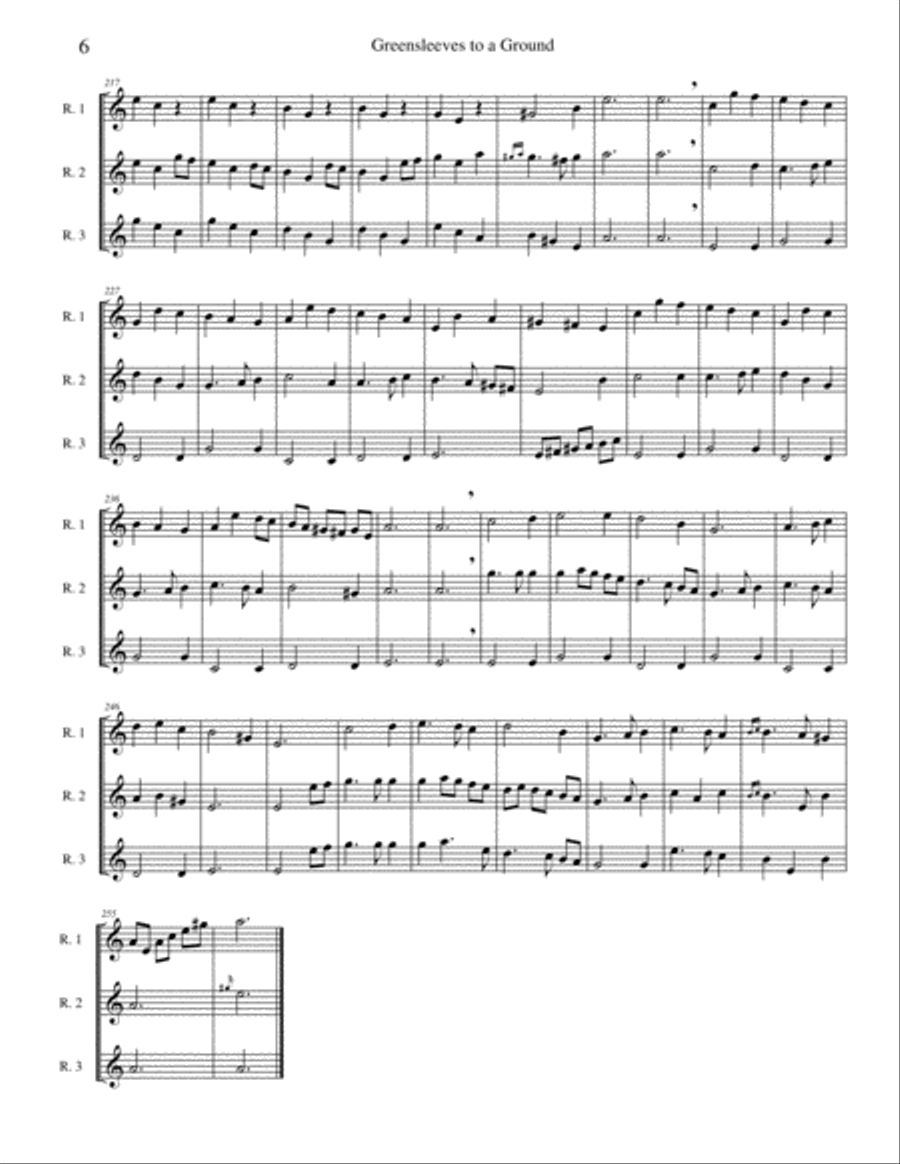 Greensleeves to a Ground - recorder or flute trio Small Ensemble scores gallery preview page 6