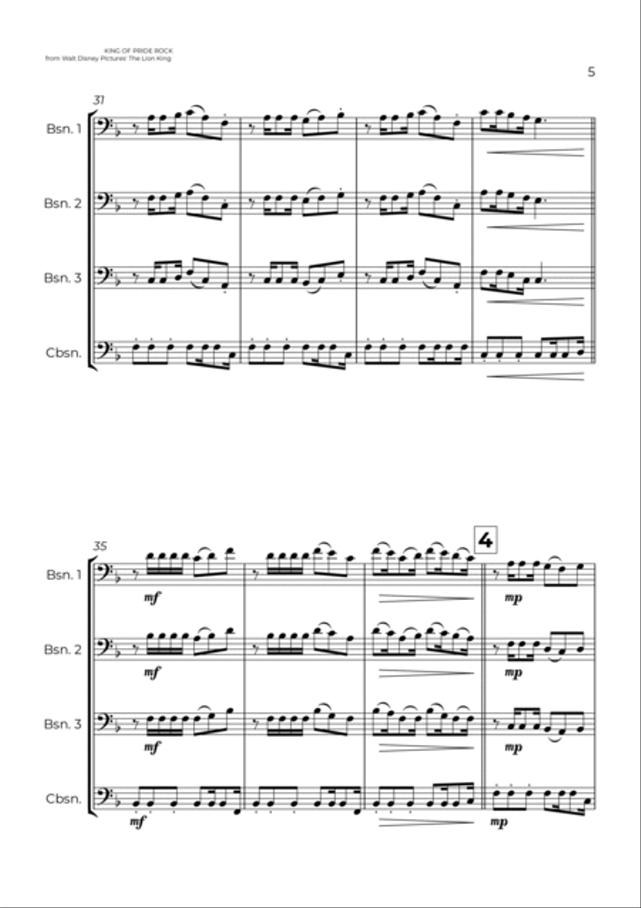 King Of Pride Rock Woodwind Quartet scores gallery preview page 5