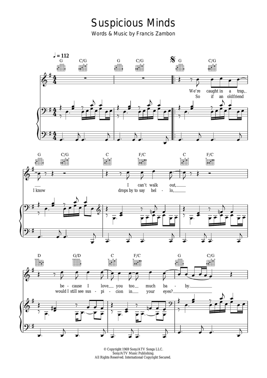 Suspicious Minds Guitar scores gallery preview page 1