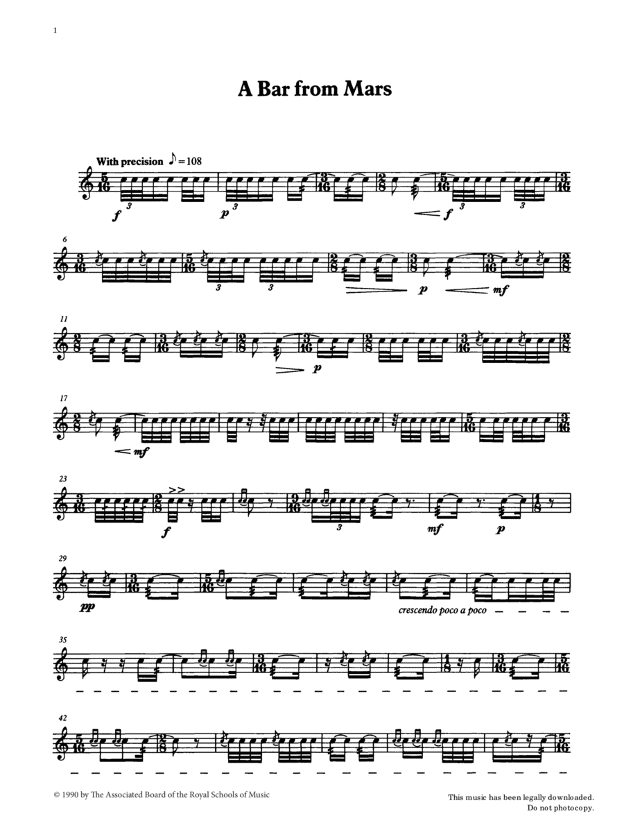 A Bar from Mars from Graded Music for Snare Drum, Book IV Percussion scores gallery preview page 1