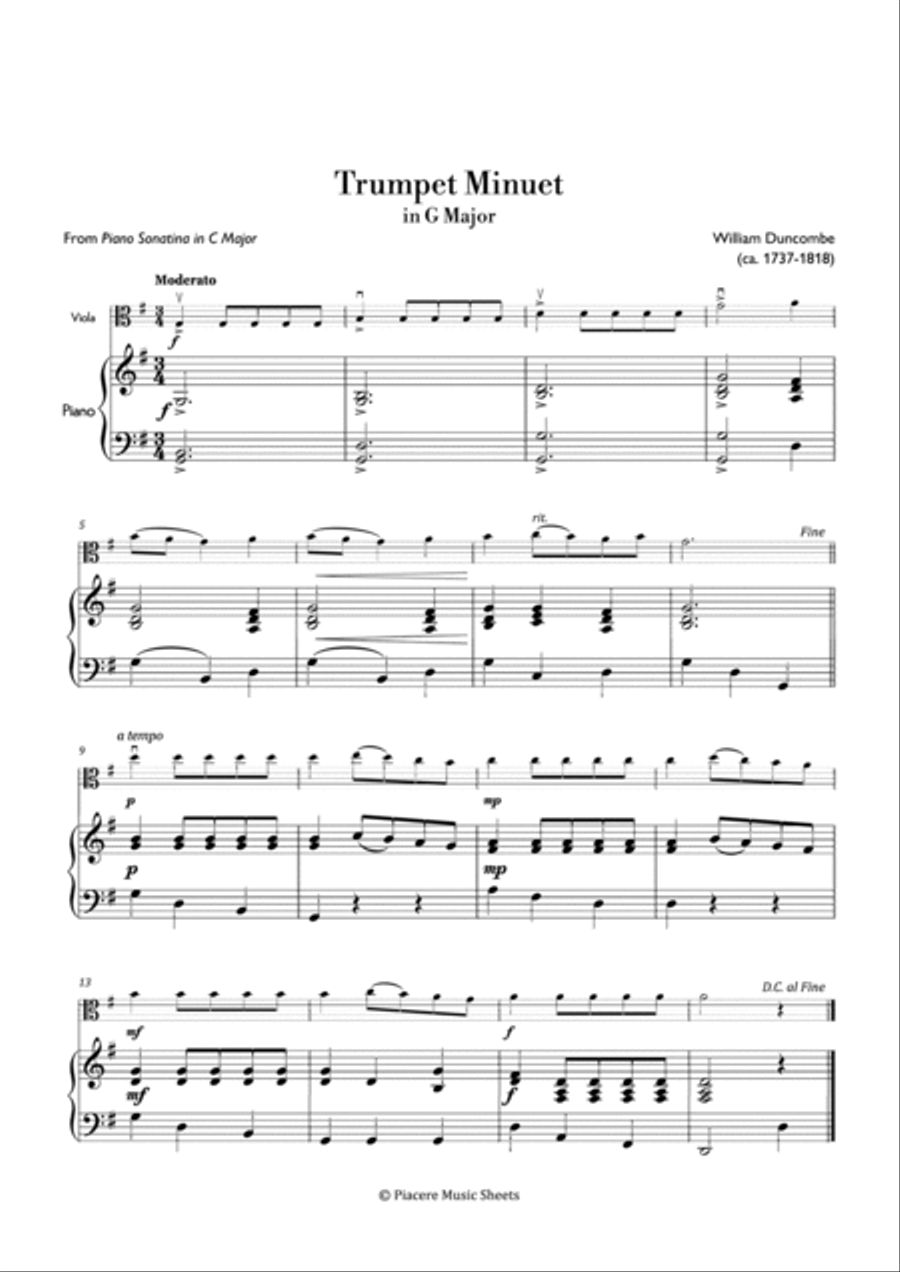 Duncombe - Trumpet Menuet in G Major - Easy Trumpet scores gallery preview page 2