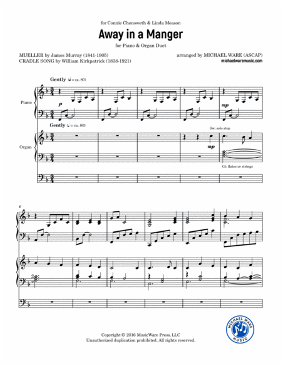 Away in a Manger (piano organ duet) Piano scores gallery preview page 2