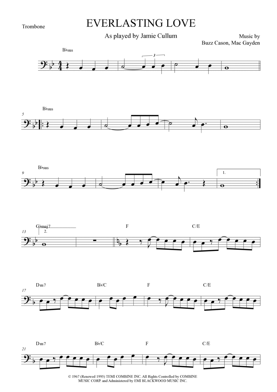 Everlasting Love Trombone Solo scores gallery preview page 1