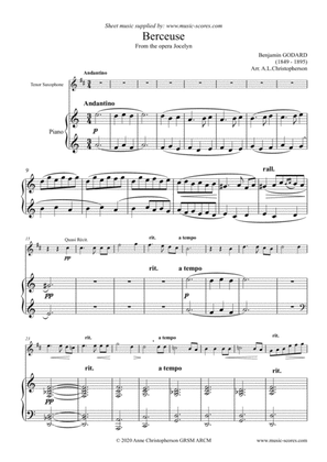 Berceuse from Jocelyn - Tenor Sax & Piano