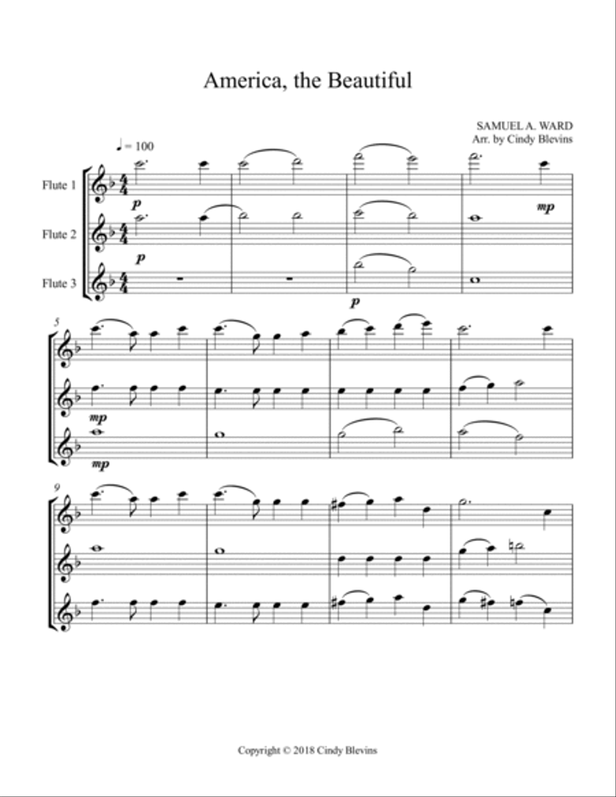 America, the Beautiful, for Flute Trio Flute Trio scores gallery preview page 2