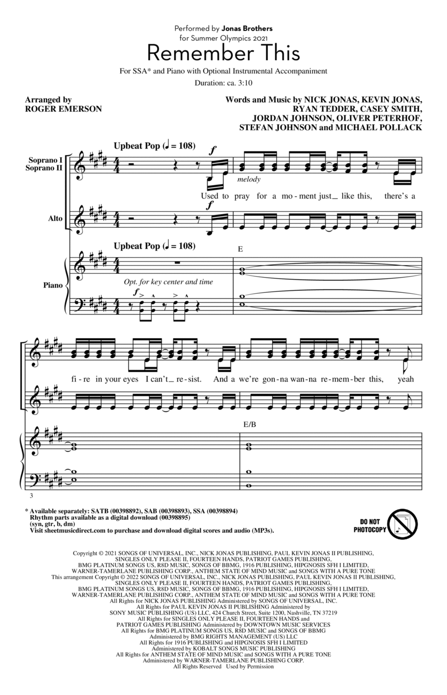 Remember This (arr. Roger Emerson) SSA scores gallery preview page 1