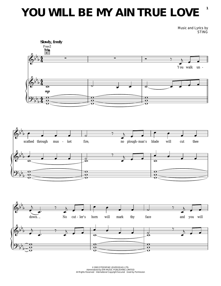 You Will Be My Ain True Love Piano, Vocal, Guitar scores gallery preview page 1
