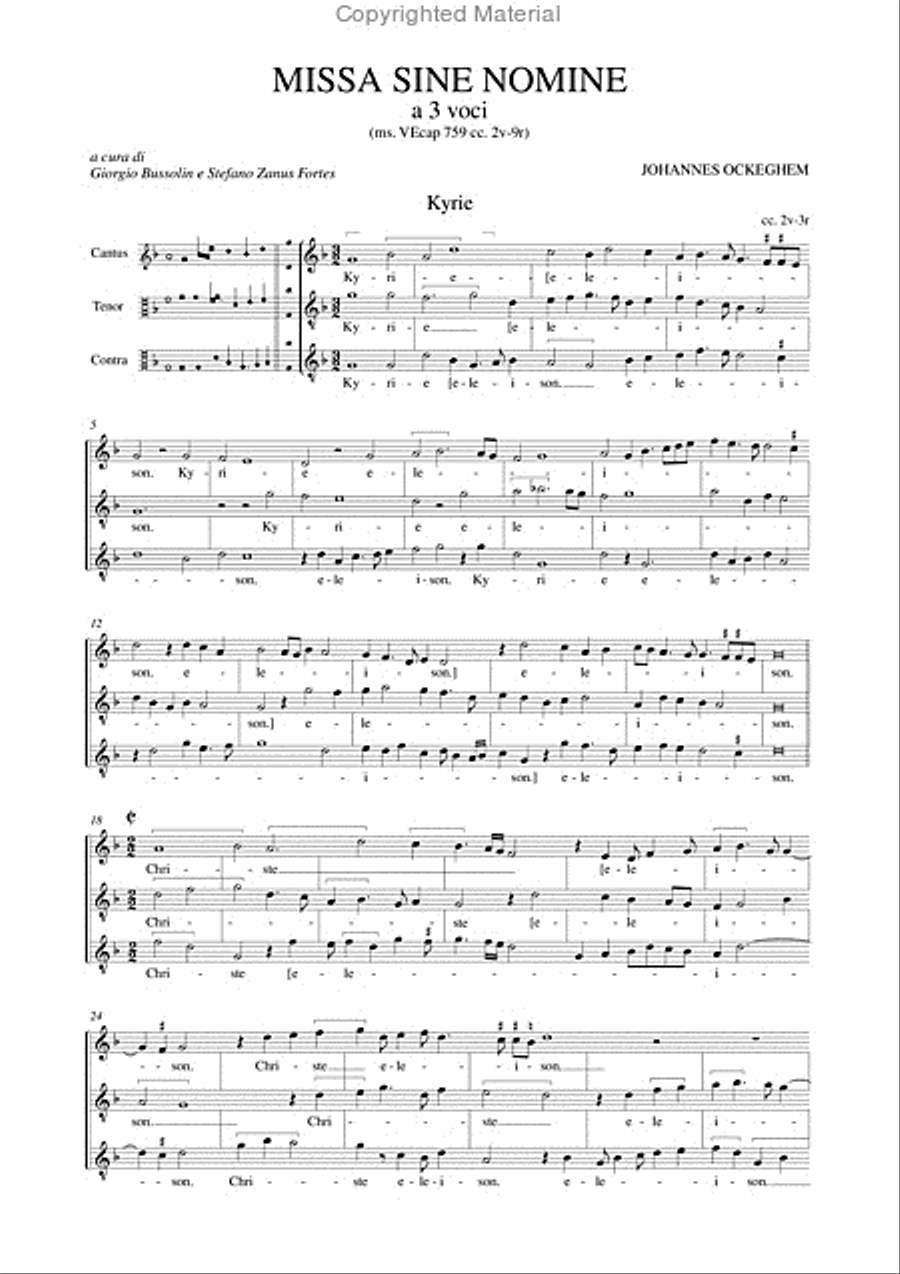Missa sine nomine for 3 Voices