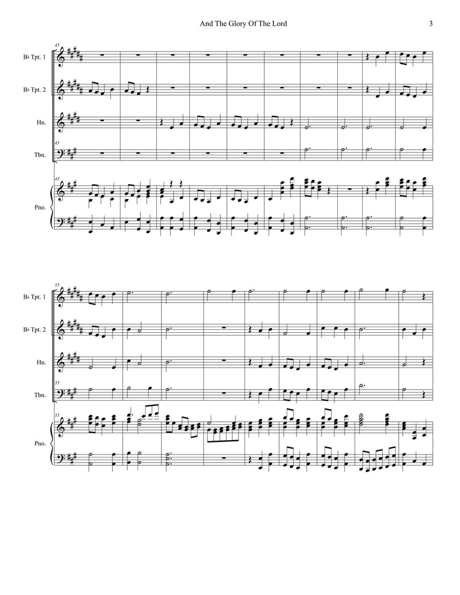 And The Glory Of The Lord (Brass Quartet and Piano) Brass Quartet scores gallery preview page 3