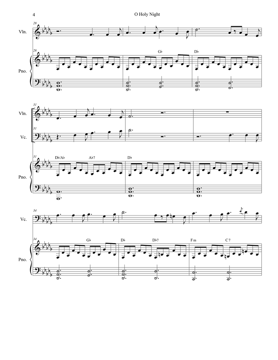 O Holy Night (Duet for Violin and Cello) Piano Trio scores gallery preview page 5