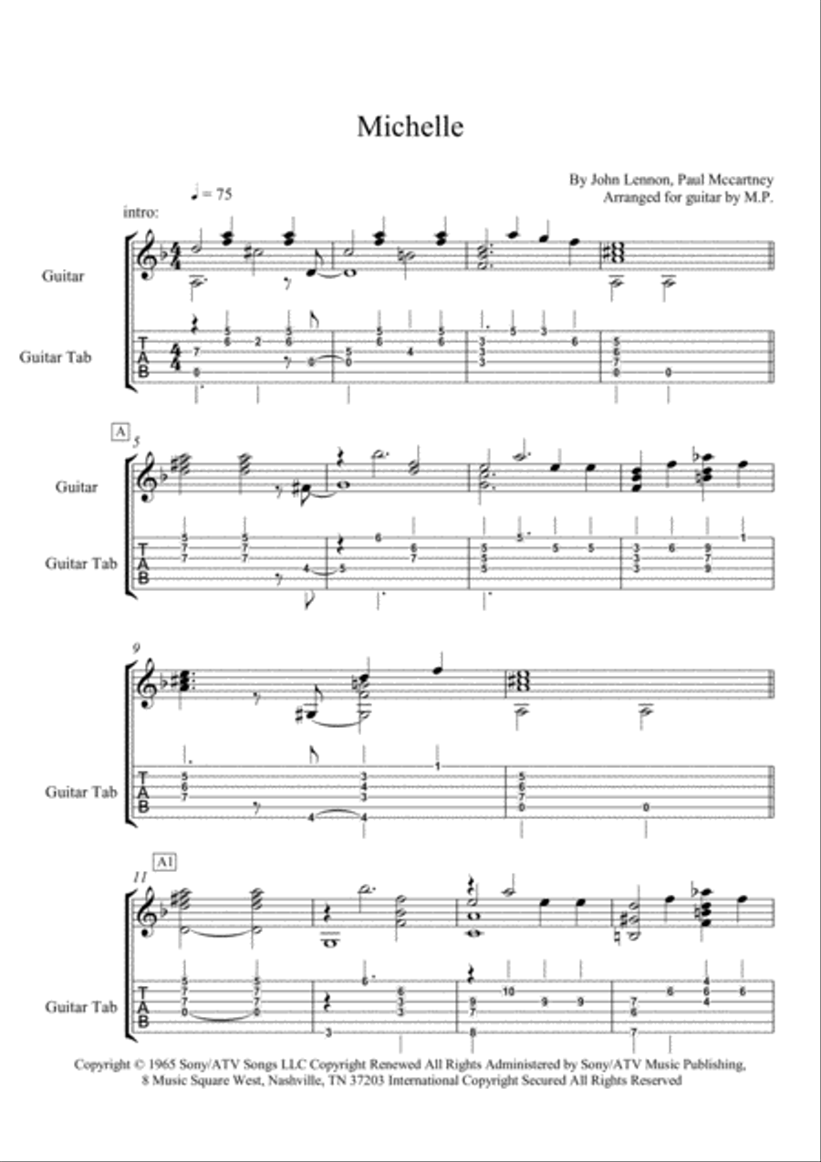 Michelle Michelle Guitar Tablature scores gallery preview page 1
