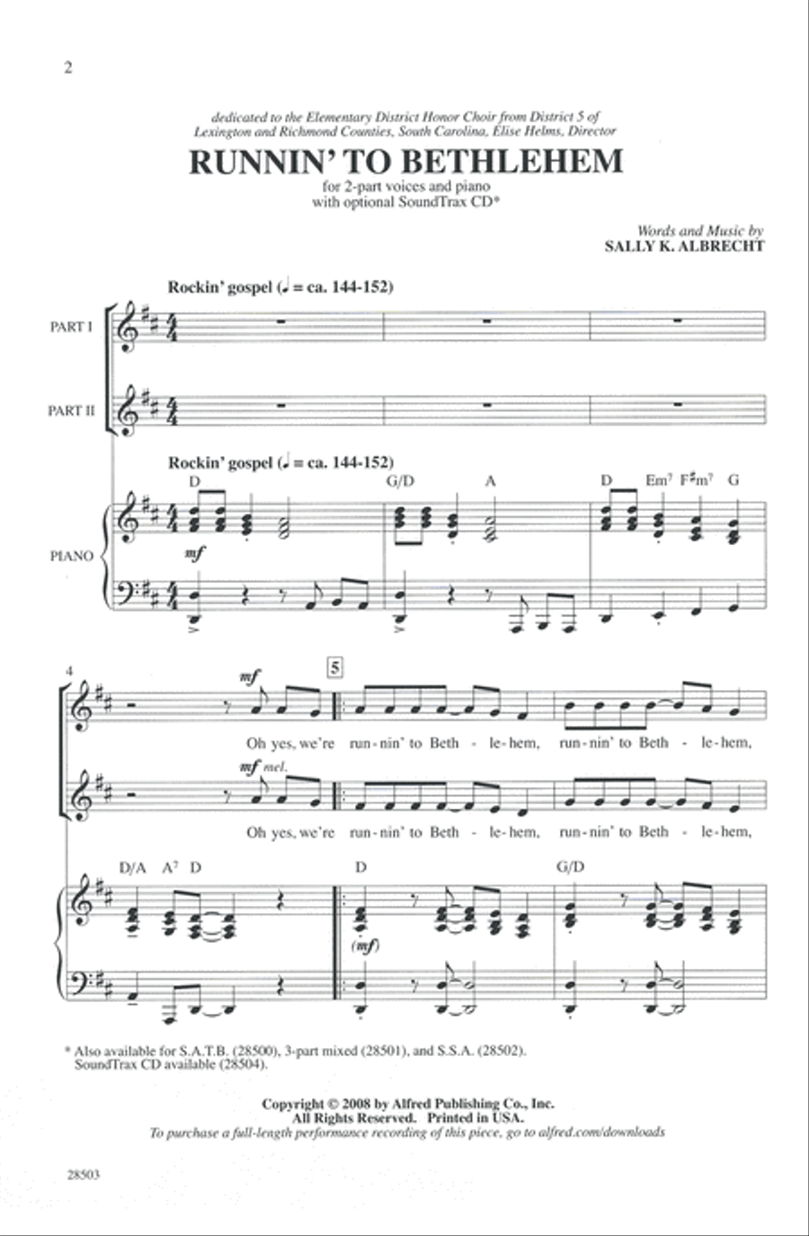 Runnin' to Bethlehem 2-Part scores gallery preview page 2