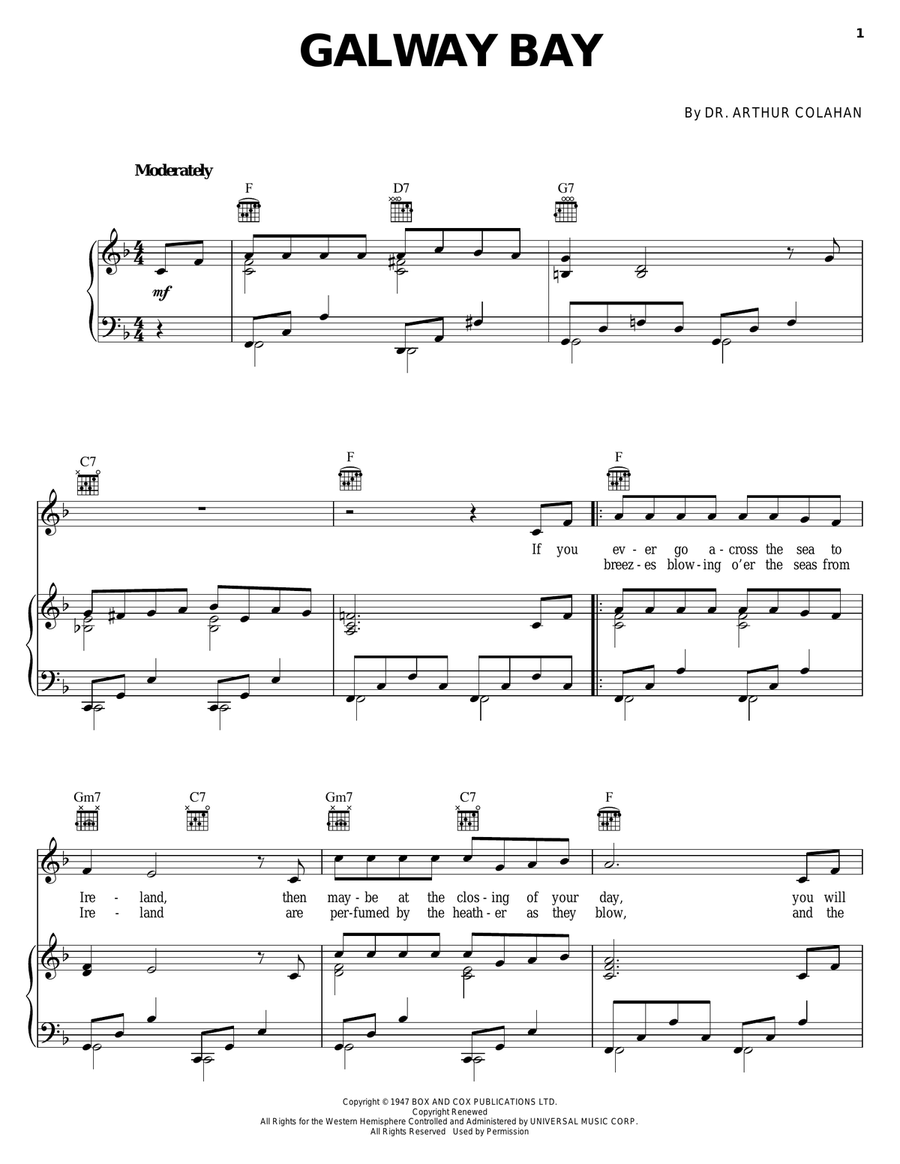 Galway Bay Galway Bay Piano, Vocal, Guitar scores gallery preview page 1