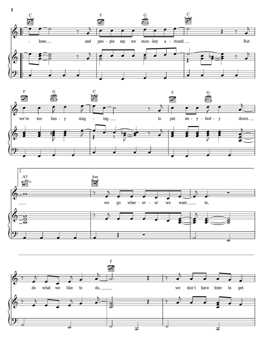 Theme from The Monkees (Hey, Hey We're The Monkees) Piano, Vocal, Guitar scores gallery preview page 2