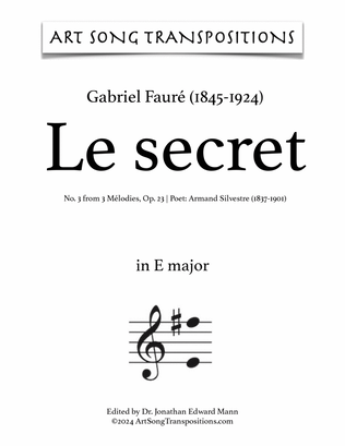 Book cover for FAURÉ: Le secret, Op. 23 no. 3 (transposed to E major)