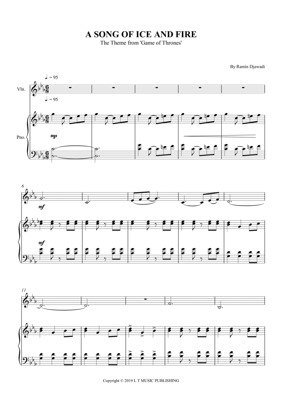 A Song Of Ice And Fire Violin Solo scores gallery preview page 1