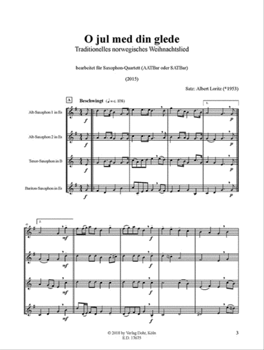 O jul med din glede -Traditionelles norwegisches Weihnachtslied- (für Saxophonquartett/Saxophonorchester) Orchestra scores gallery preview page 2