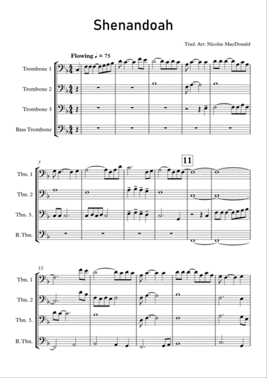 Shenandoah for Trombone Quartet Trombone Quartet scores gallery preview page 1