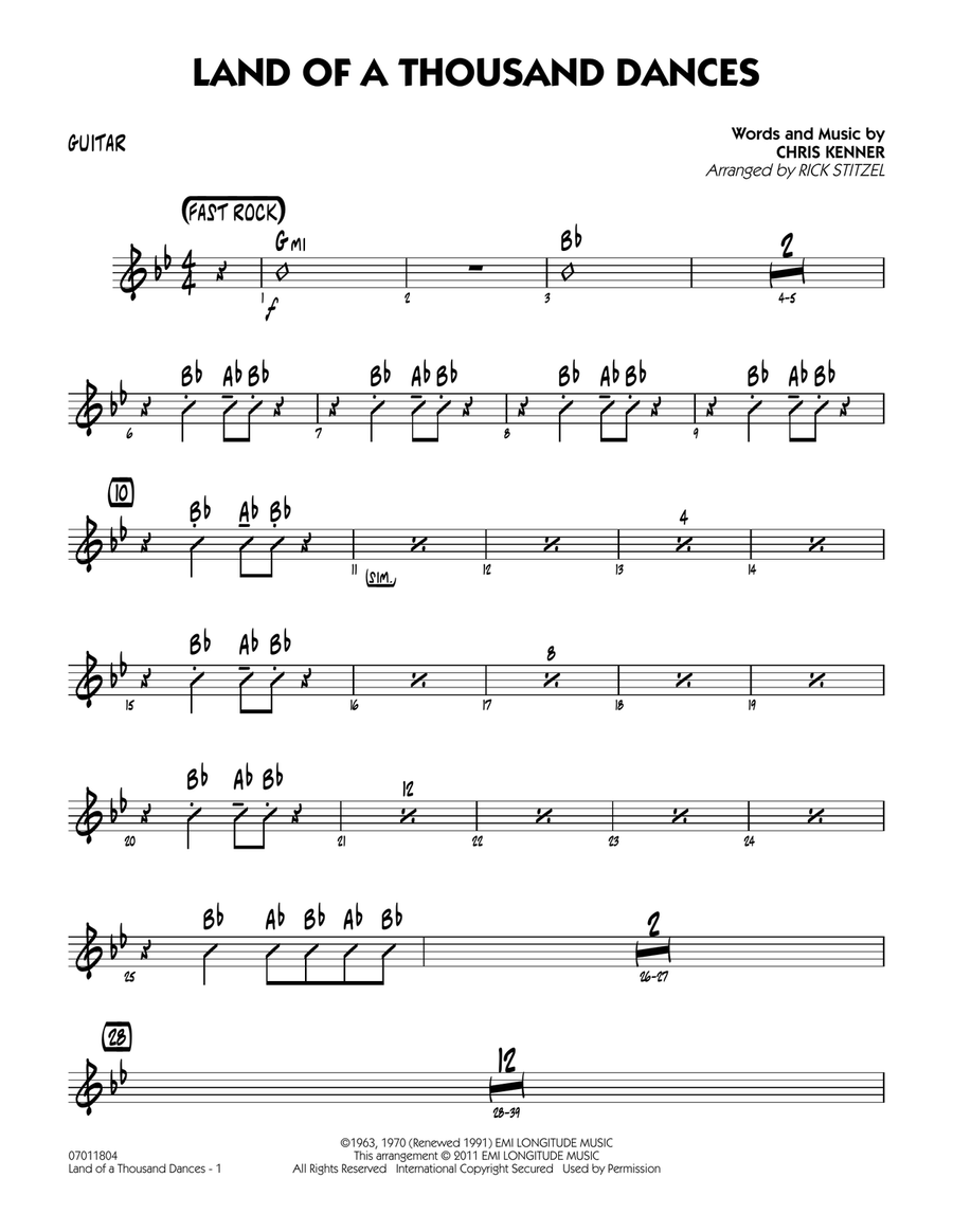 Land Of A Thousand Dances - Guitar Jazz Ensemble scores gallery preview page 1