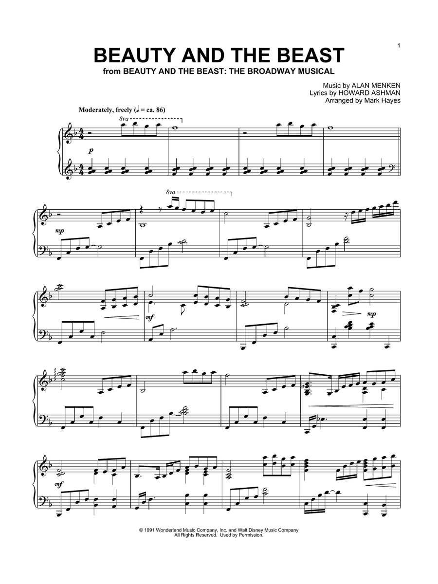Beauty And The Beast (arr. Mark Hayes) Piano Solo scores gallery preview page 1