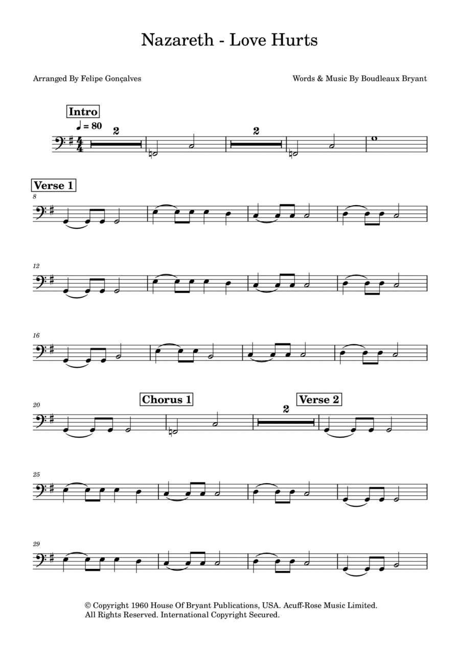 Love Hurts Love Hurts Double Bass scores gallery preview page 1