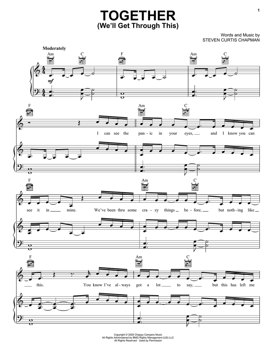 Together (We'll Get Through This) (feat. Brad Paisley, Tasha Cobbs Leonard & Lauren Alaina) Piano, Vocal, Guitar scores gallery preview page 1