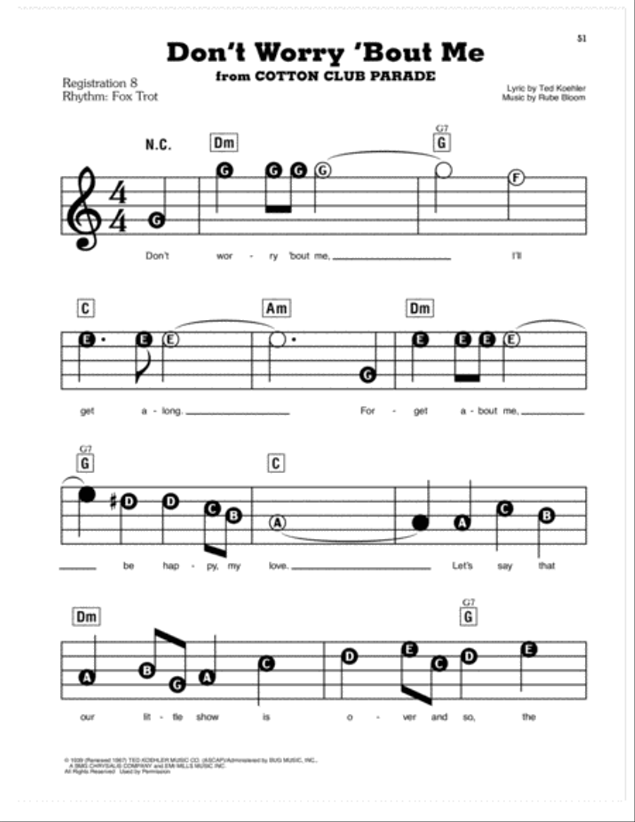 Don't Worry 'Bout Me Electronic Keyboard scores gallery preview page 1