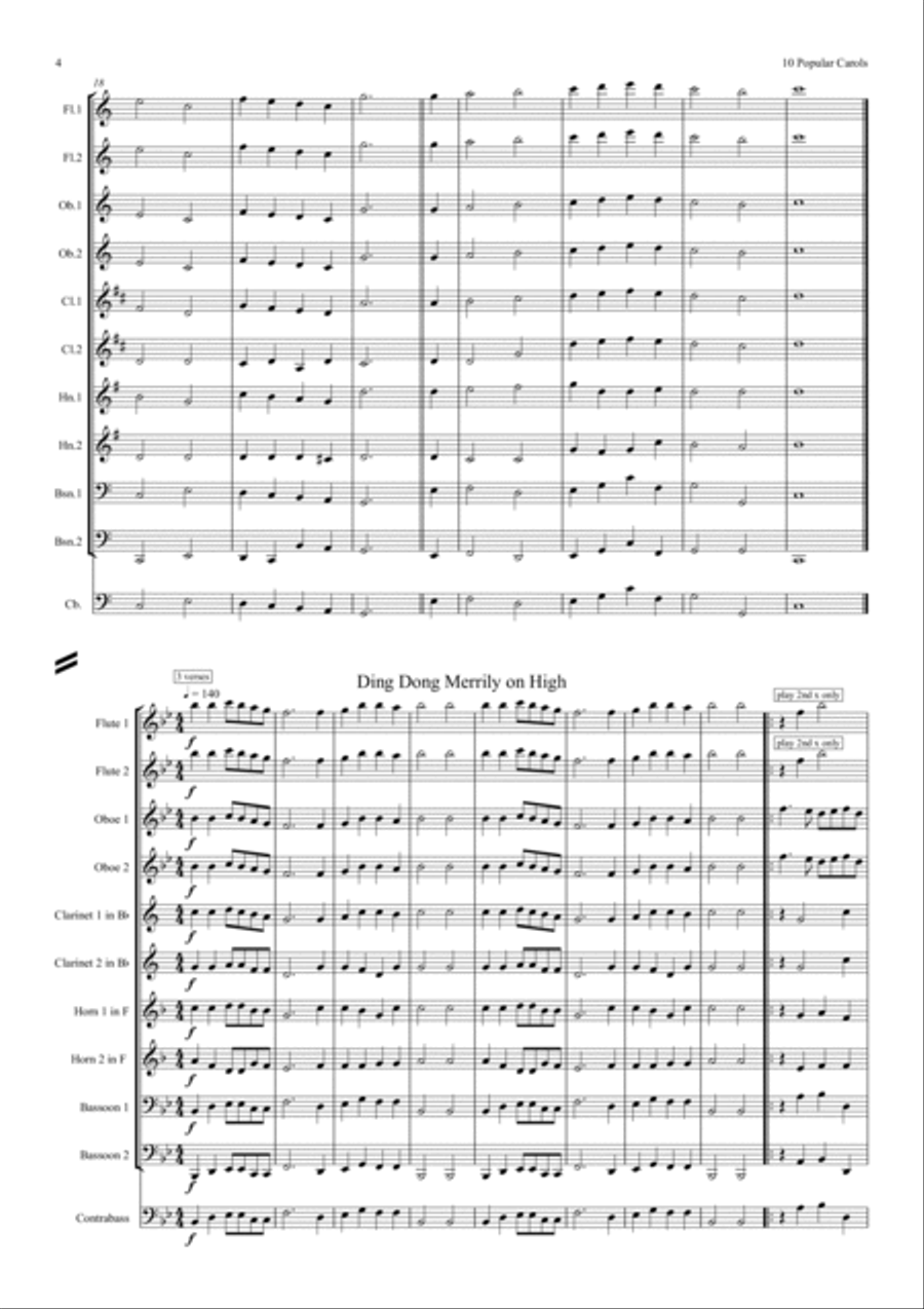 10 Popular Christmas Carols (With Some Descants) - wind dectet Woodwind Quintet scores gallery preview page 4