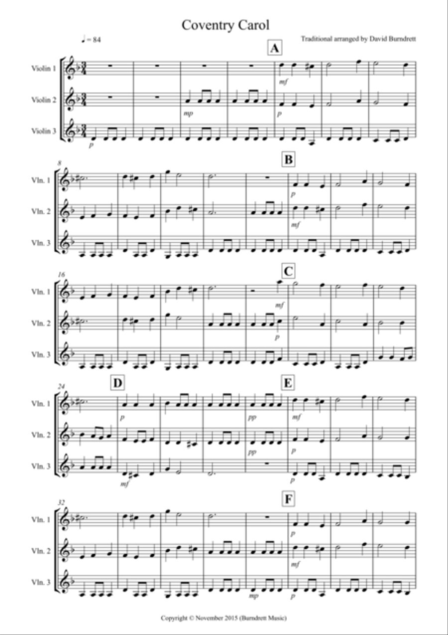 Coventry Carol for Violin Trio Violin Solo scores gallery preview page 1