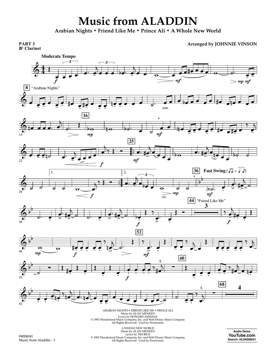 Music from Aladdin (arr. Johnnie Vinson) - Pt.3 - Bb Clarinet Concert Band scores gallery preview page 1