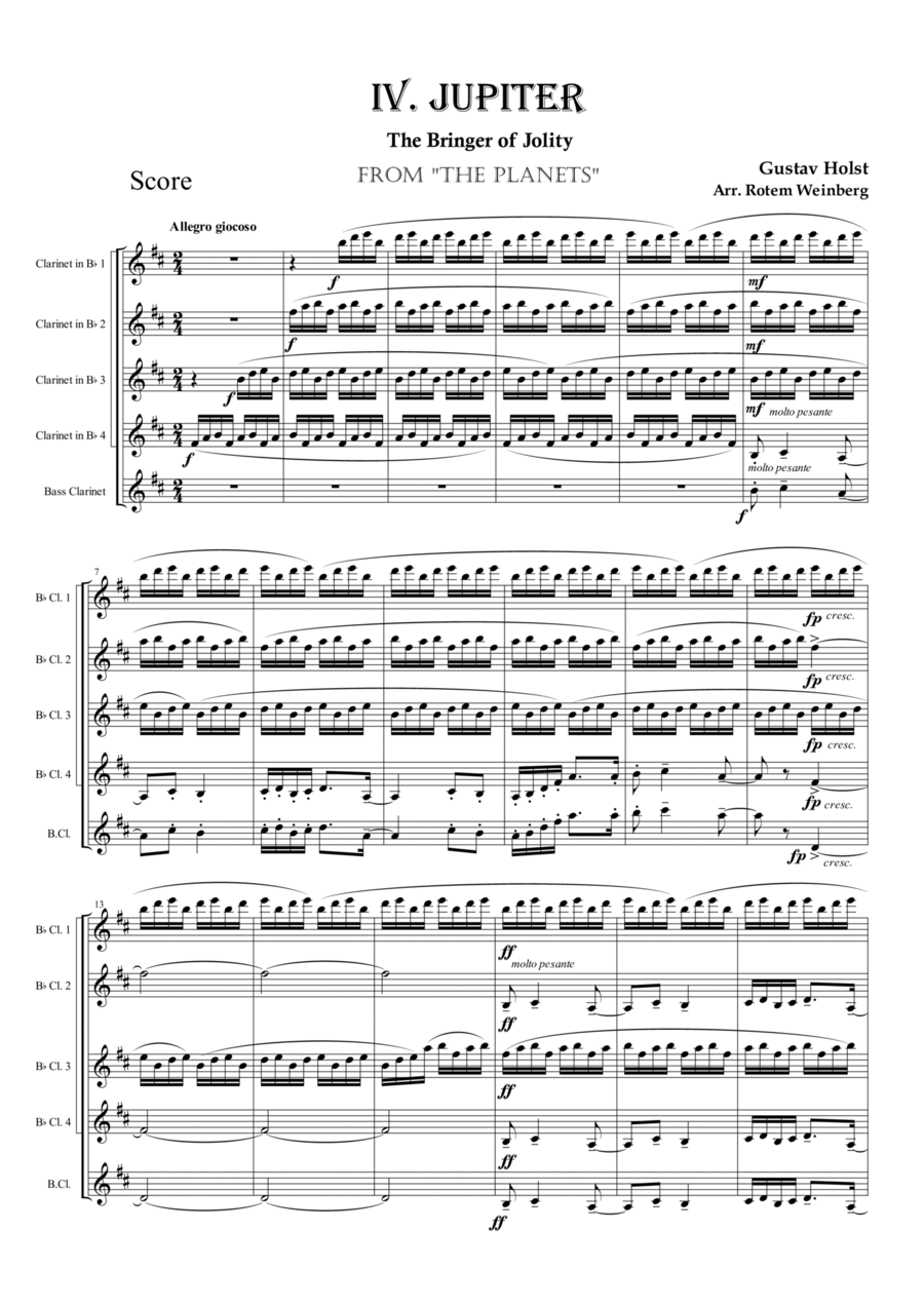 Jupiter from The Planets Woodwind Ensemble scores gallery preview page 1