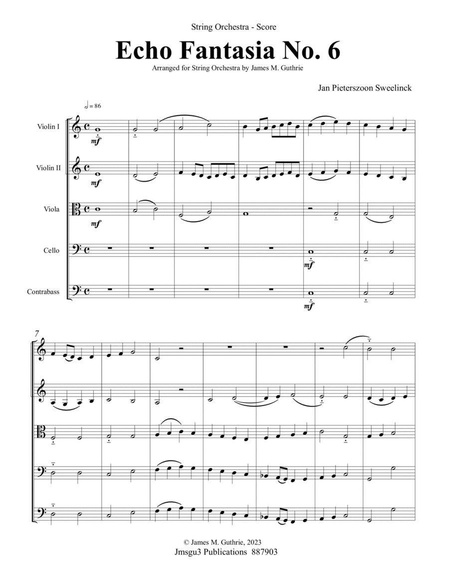 Sweelinck: Echo Fantasia No. 6 for String Orchestra - Score Only image number null