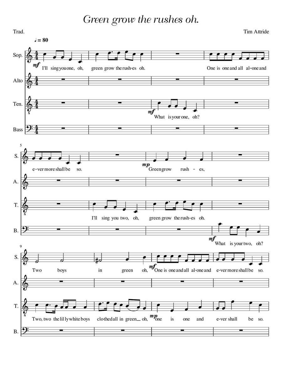 Green Grow the Rushes O Green Grow the Rushes O 4-Part scores gallery preview page 1
