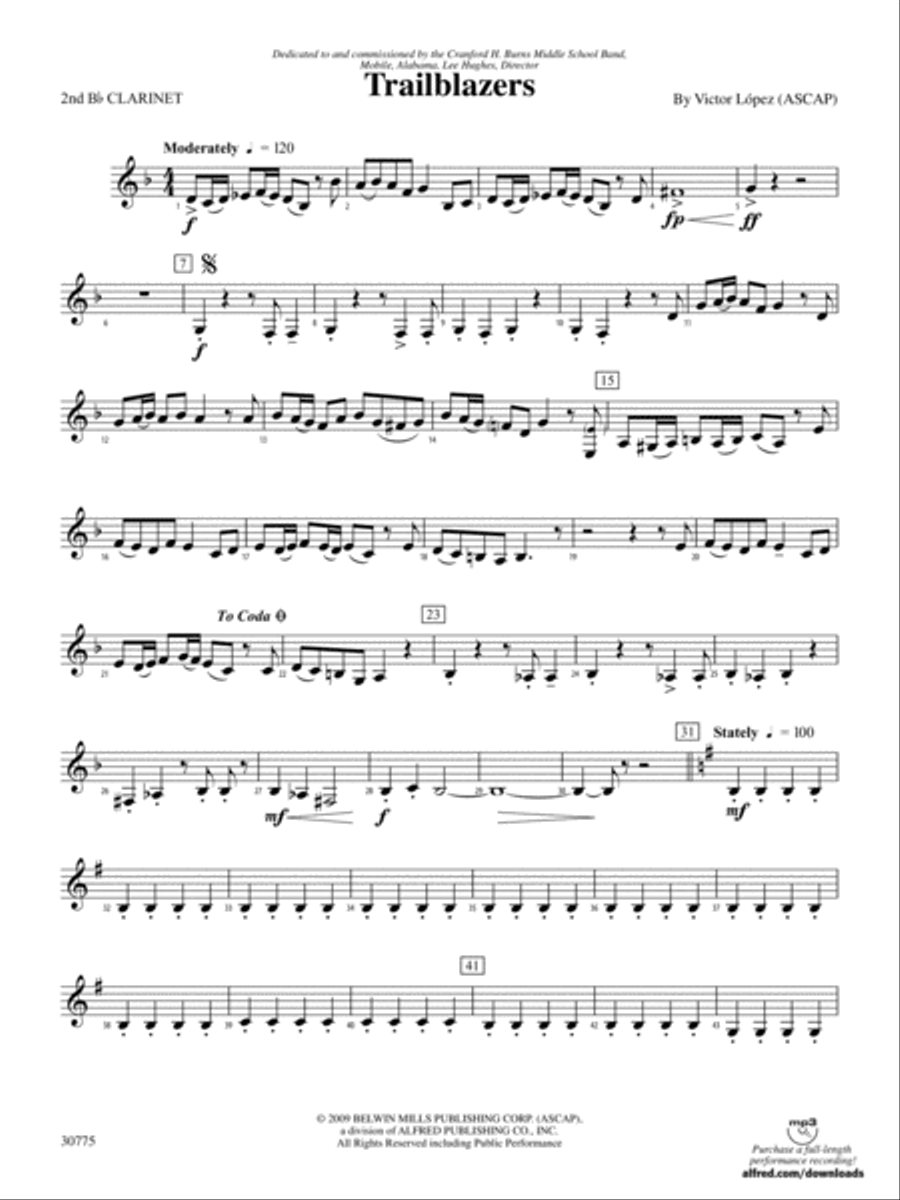 Trailblazers: 2nd B-flat Clarinet Concert Band scores gallery preview page 1