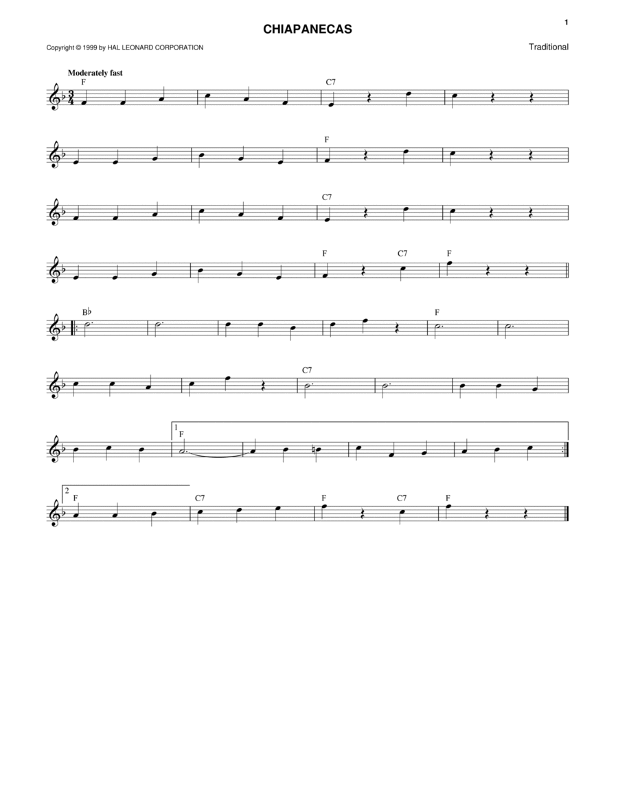 Chiapanecas Piano scores gallery preview page 1