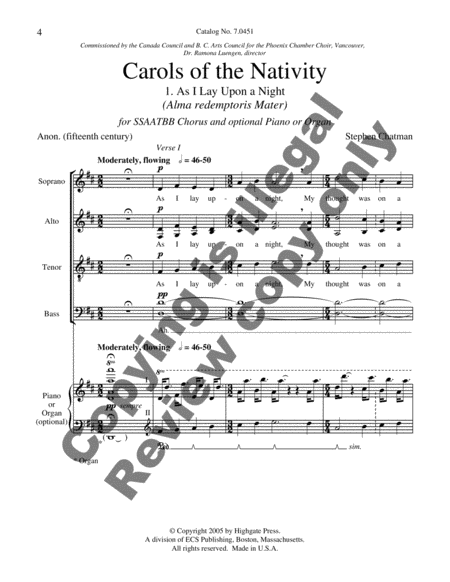 Carols of the Nativity: 1. As I Lay Upon a Night (Choral Score) image number null