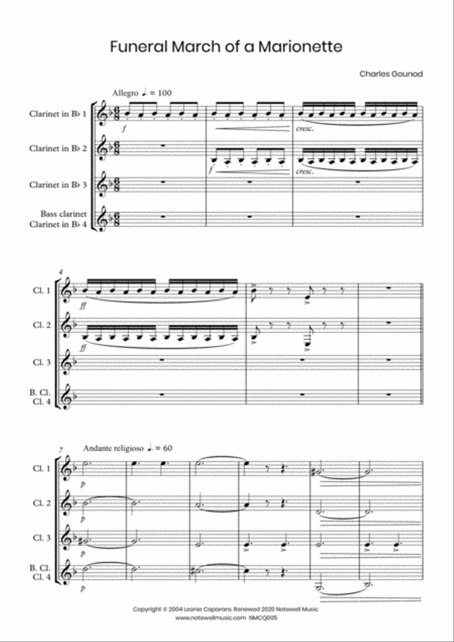 Funeral March of a Marionette (Clarinet Quartet) Funeral March of a Marionette (Clarinet Quartet) Clarinet Quartet scores gallery preview page 2