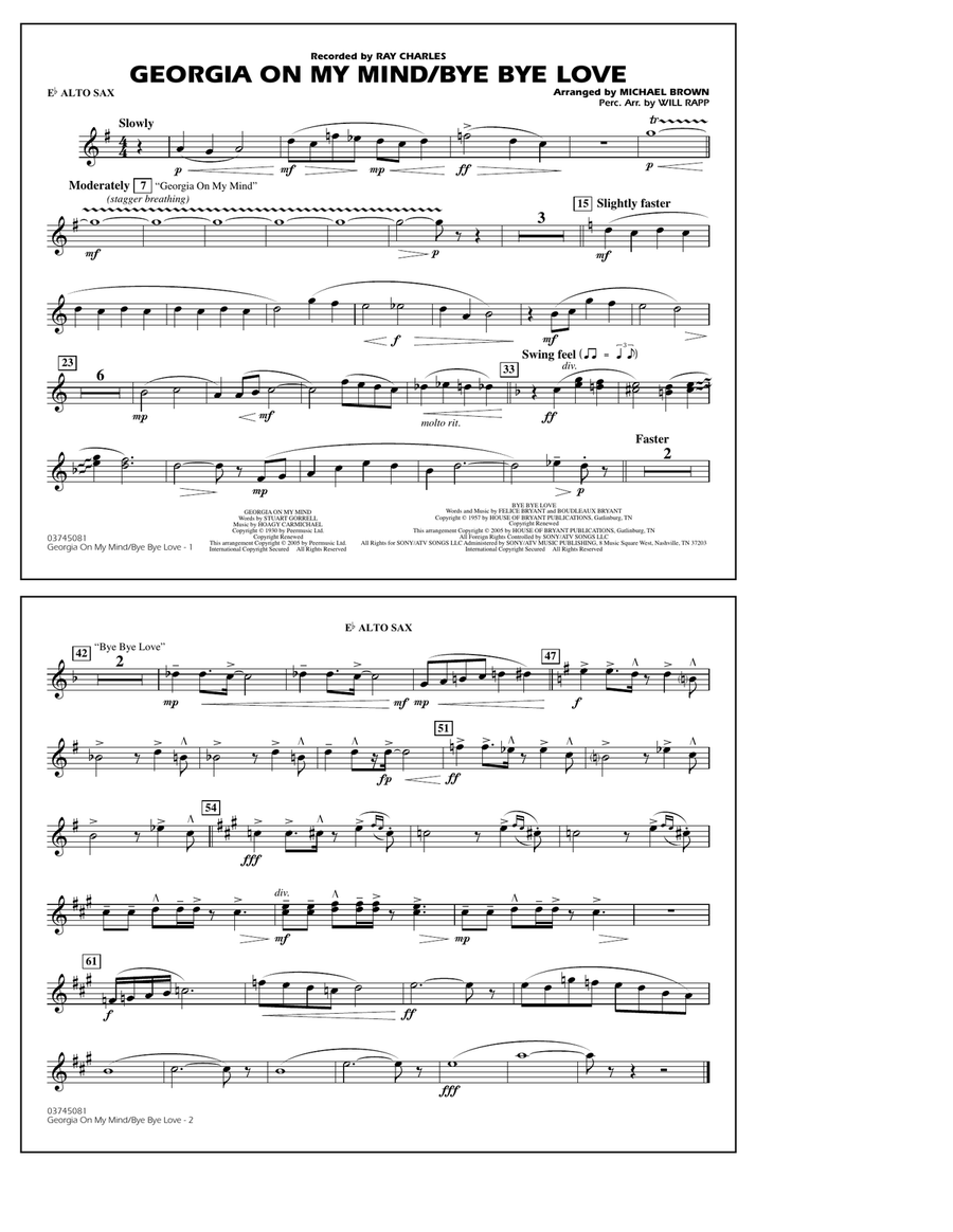 Georgia On My Mind/Bye Bye Love (arr. Michael Brown) - Eb Alto Sax