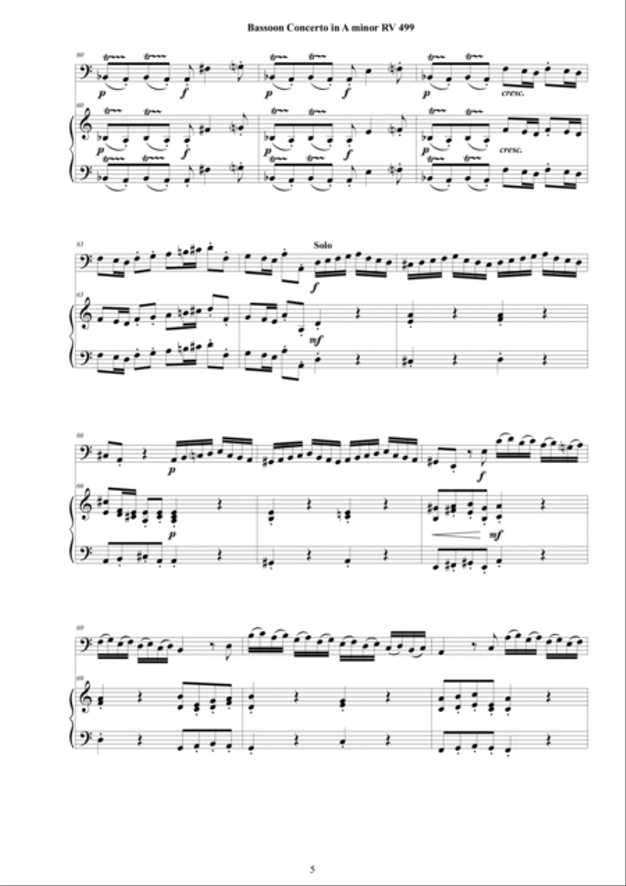 Vivaldi - Bassoon Concerto in A minor RV 499 for Bassoon and Cembalo (or Piano) - Score and Part image number null