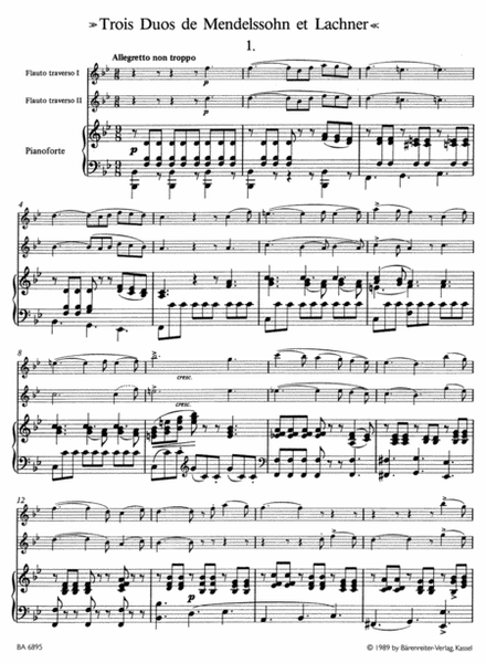 Trois Duos de Mendelssohn et Lachner for two Flutes and Piano op. 33