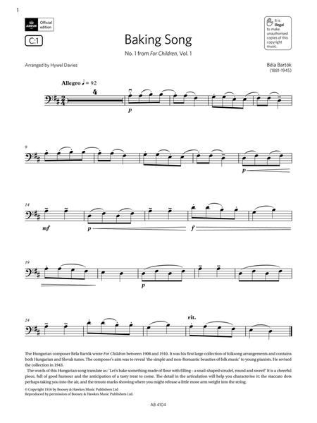 Baking Song (Grade 1, C1, from the ABRSM Cello Syllabus from 2024)
