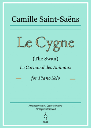 The Swan (Le Cygne) by Saint-Saens - Piano Solo (Full Score)