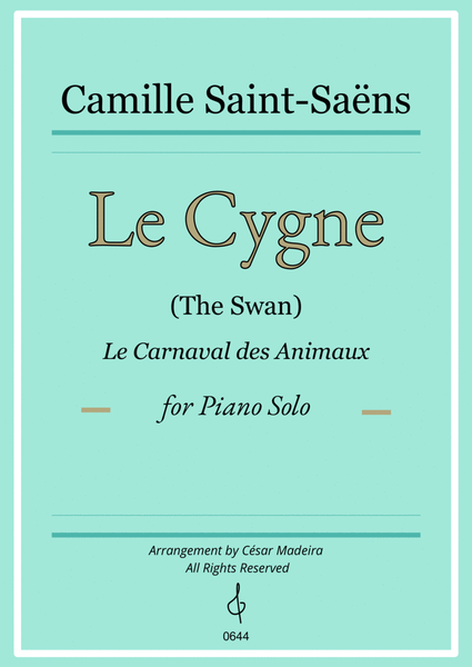 The Swan (Le Cygne) by Saint-Saens - Piano Solo (Full Score) image number null