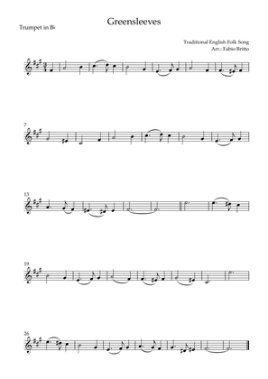 Greensleeves for Trumpet in Bb Solo (E Minor)