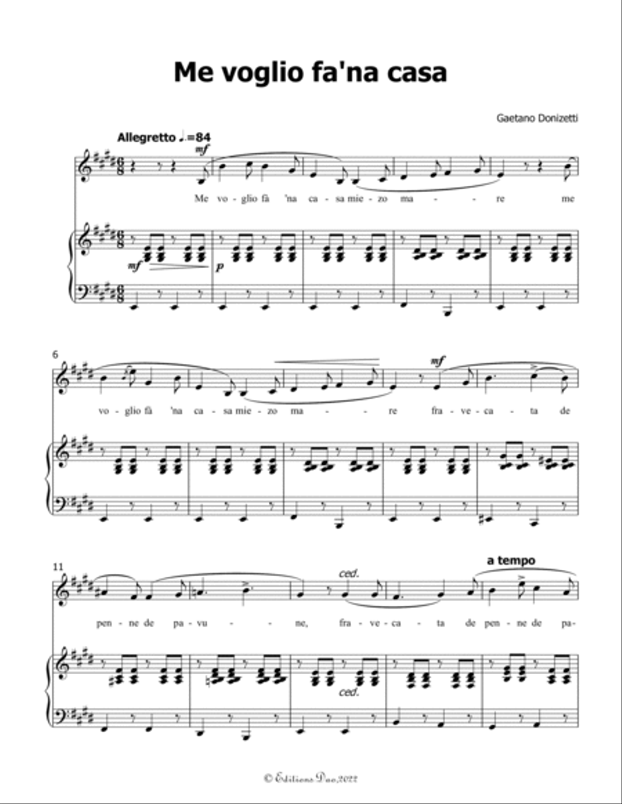 Me voglio fana casa, by Donizetti, in E Major Voice scores gallery preview page 3
