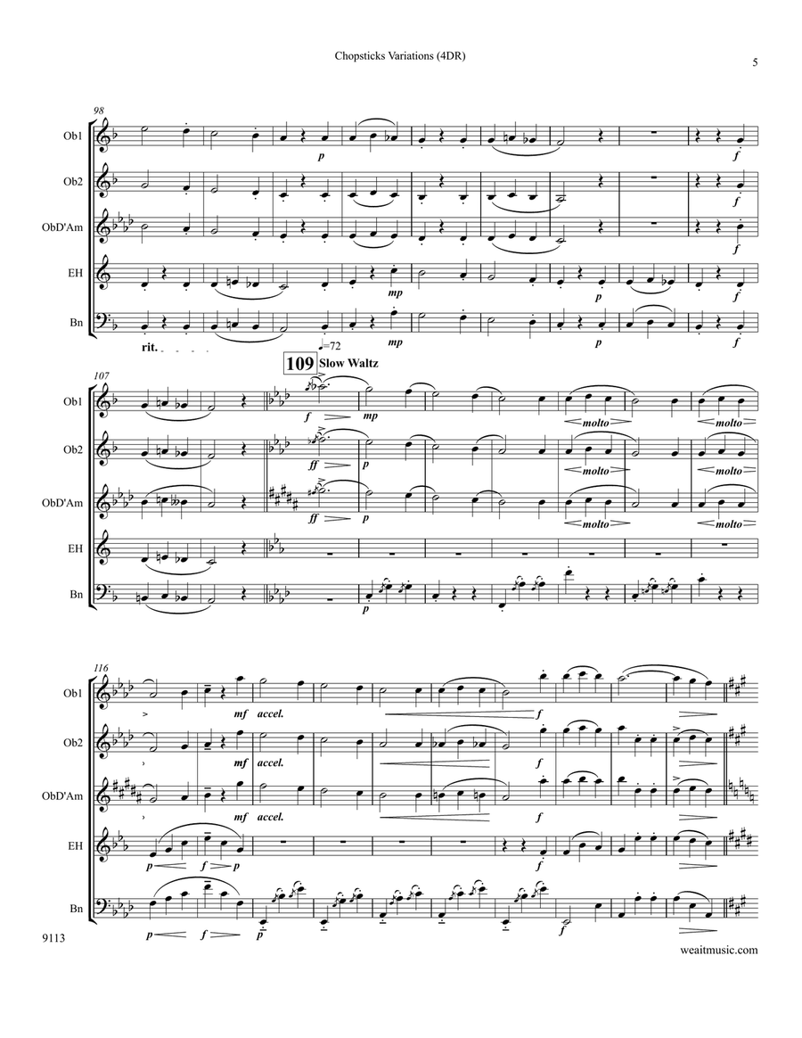 Chopsticks Variations for 4 double reeds (4'36) Woodwind Quartet scores gallery preview page 5