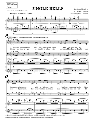 Jingle Bells (SATB, Piano PLUS bonus Percussion Part)