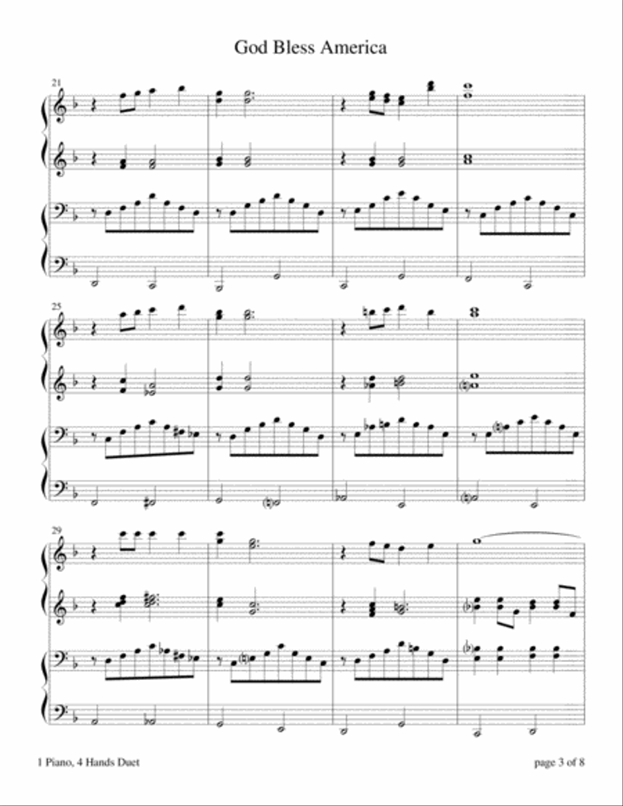 God Bless America 1 Piano, 4-Hands scores gallery preview page 4