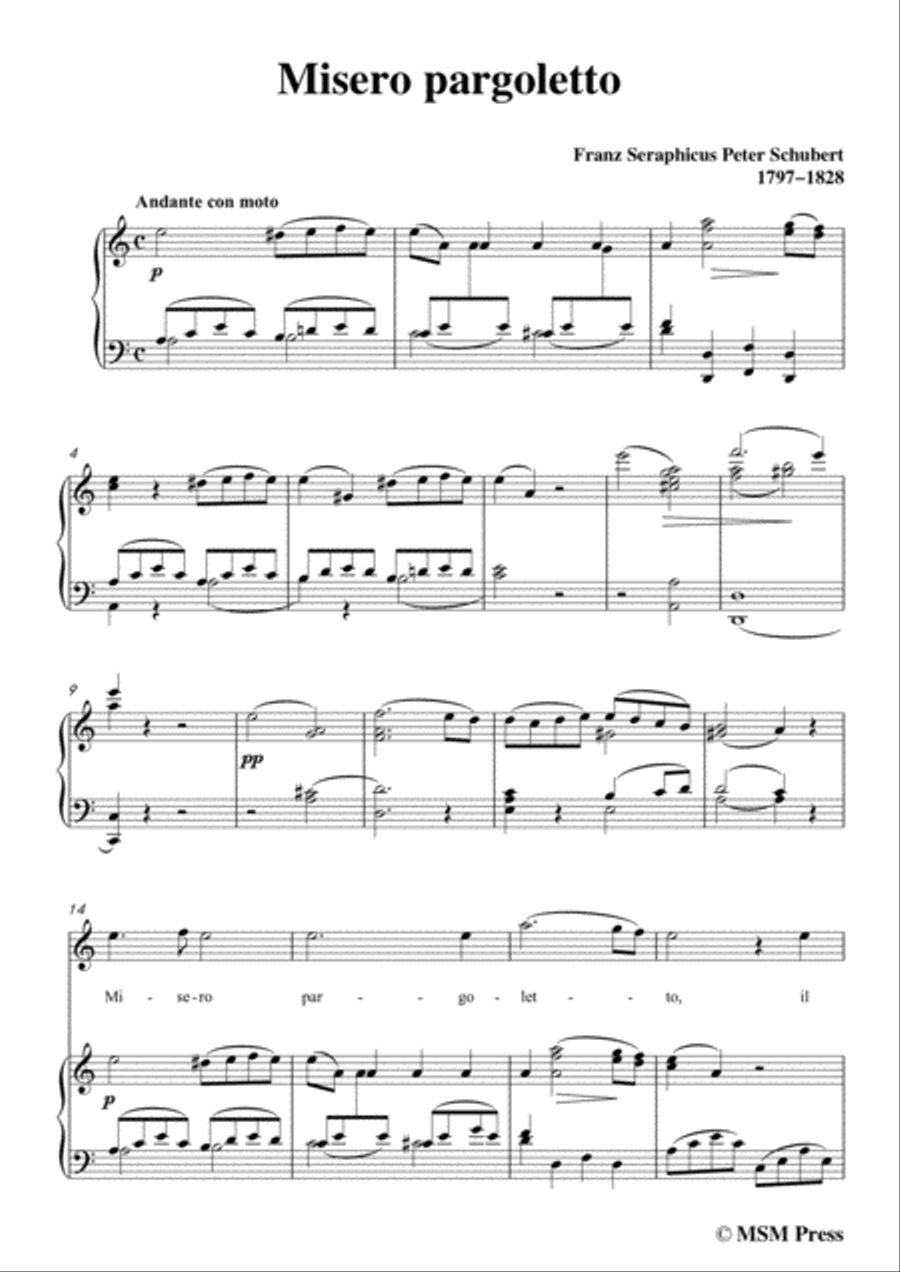 Schubert-Misero pargoletto,in a minor,for Voice&Piano Voice scores gallery preview page 3