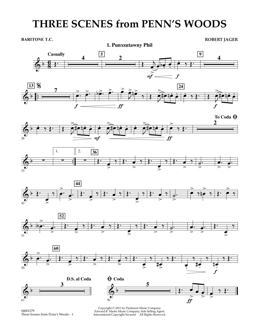 Three Scenes From Penn's Woods - Baritone T.C. Concert Band scores gallery preview page 1